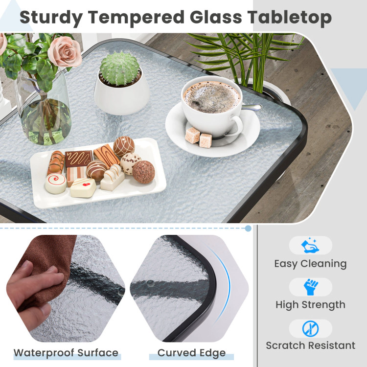 Hivvago Tempered Glass Top Patio Table with Heavy-duty Metal Frame for Garden Poolside