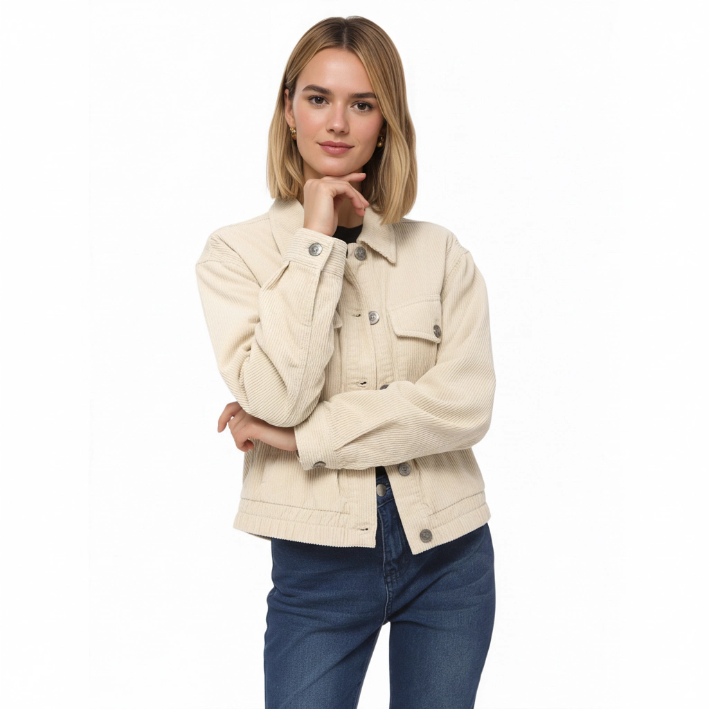 Anna-Kaci Women's Button Front Utility Jacket with Soft Corduroy Texture and Structured Collar
