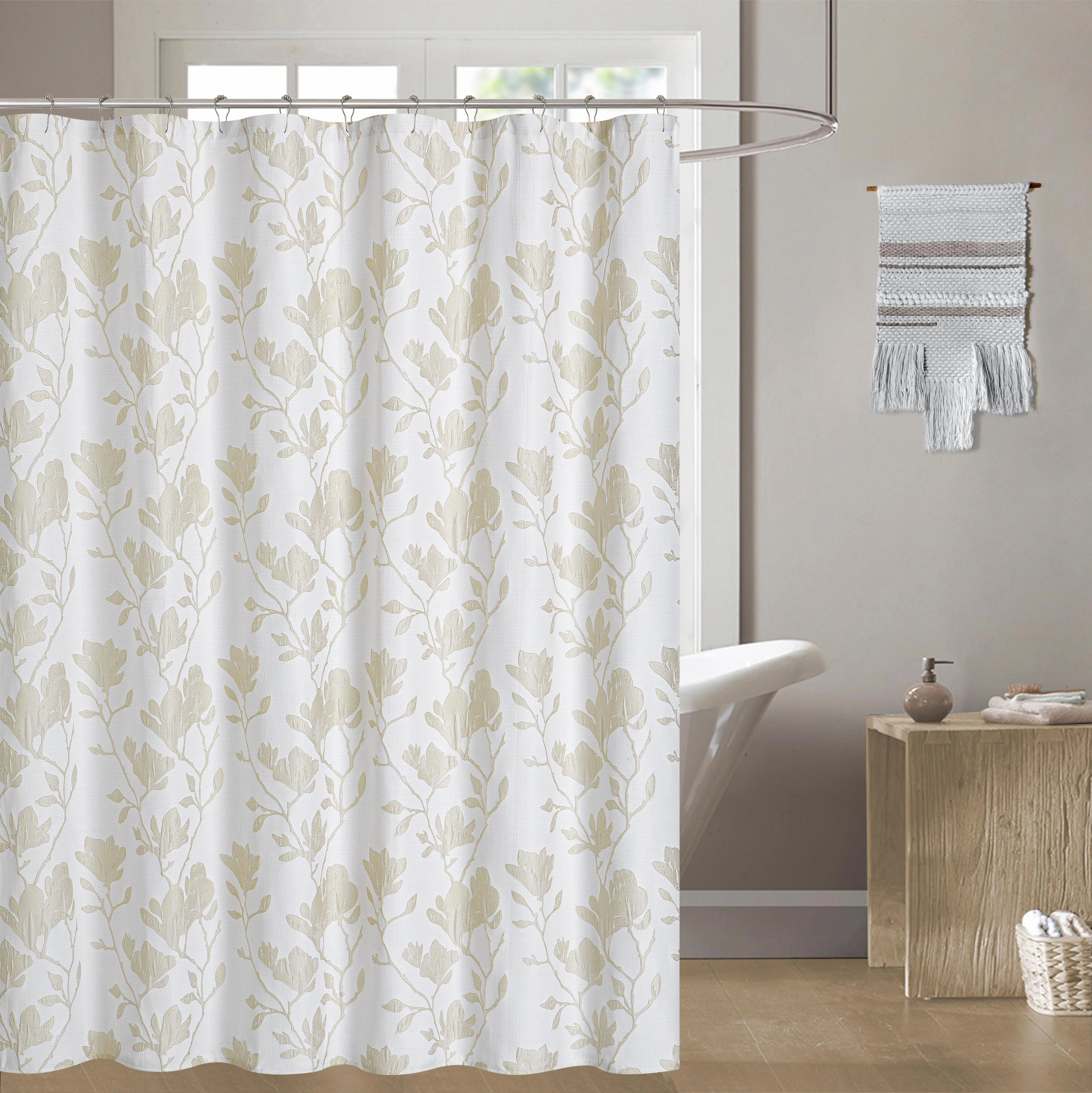 Dainty Home Samantha Botanical Leaf Textured Soft Polyester Fabric Shower Curtain, 72" x 72"