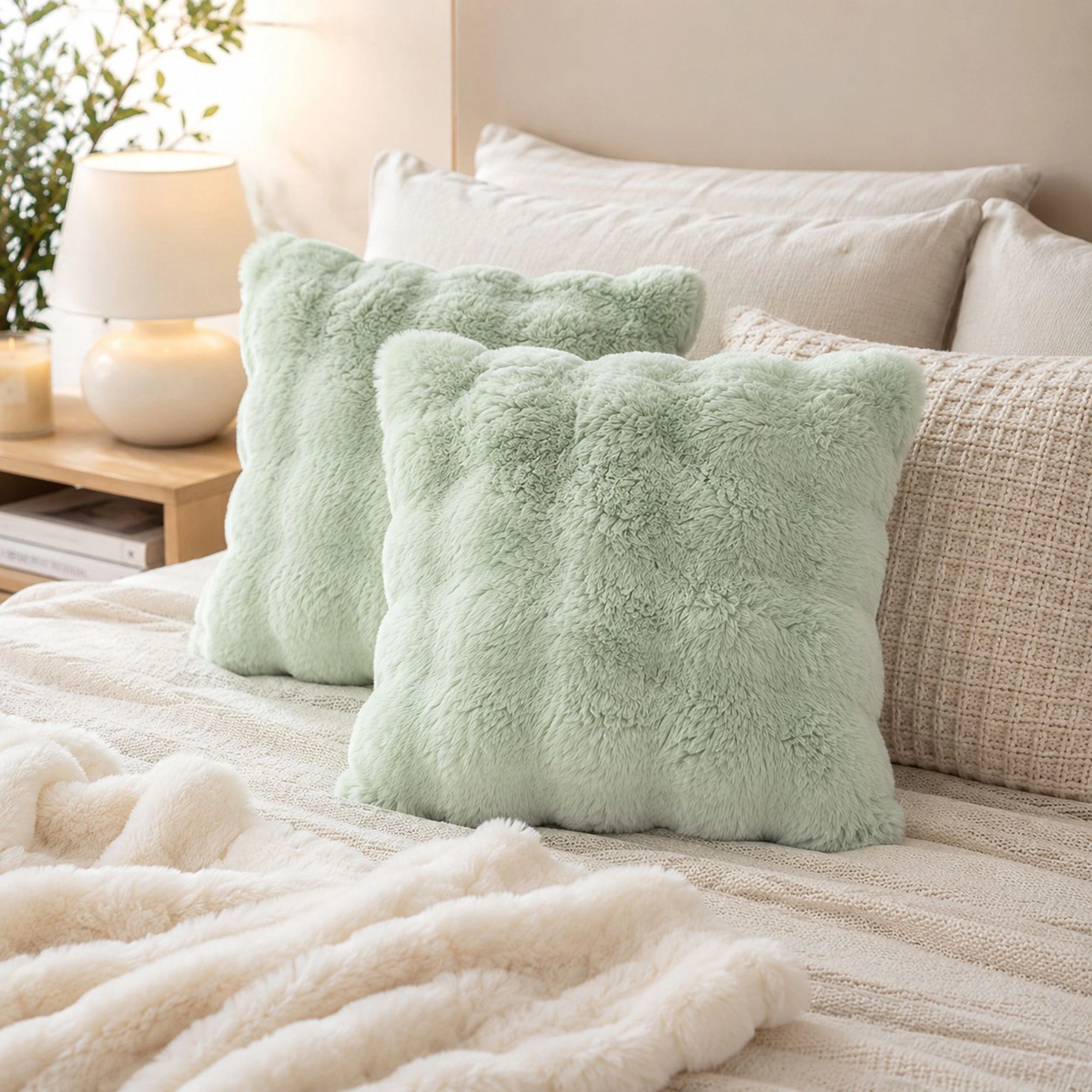 Alilang Unisex Plush Shaggy Decorative Throw Pillow Cover Soft Accent Cushion for Sofa Bed