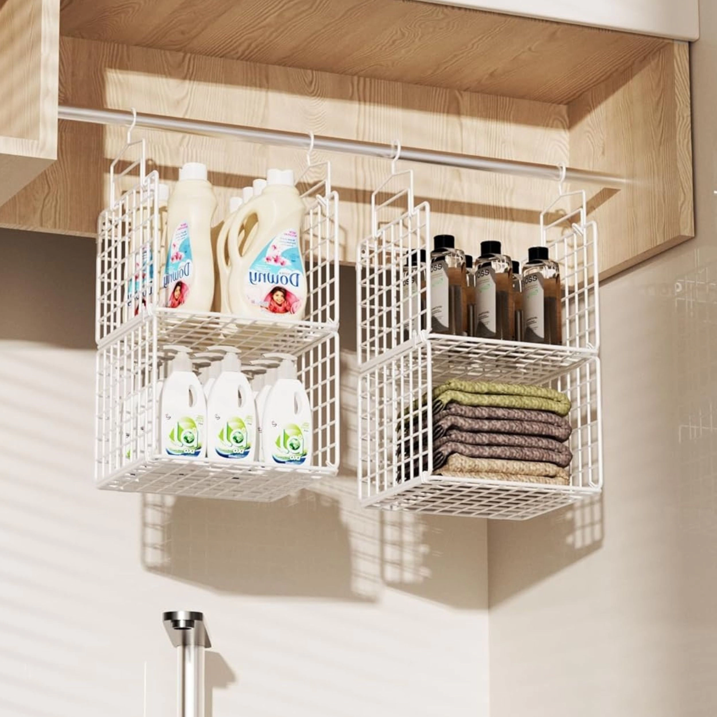 Stock Preferred Hanging Metal Closet Organizer Shelf with Hooks for Clothes and Sweaters Black 6 Tier