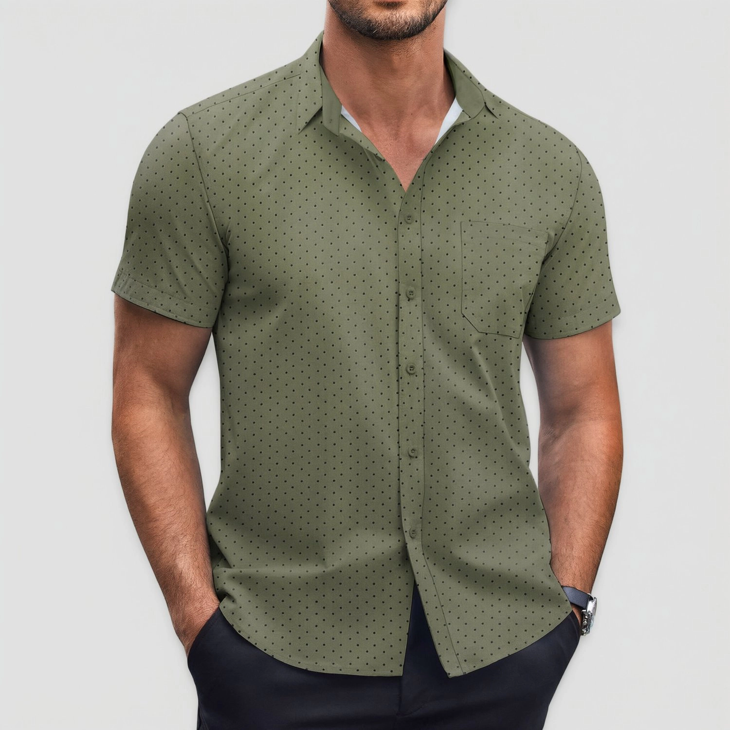 COOFANDY Mens Short Sleeve Button Down Shirts Polka Dot Lapel Collar  Tops