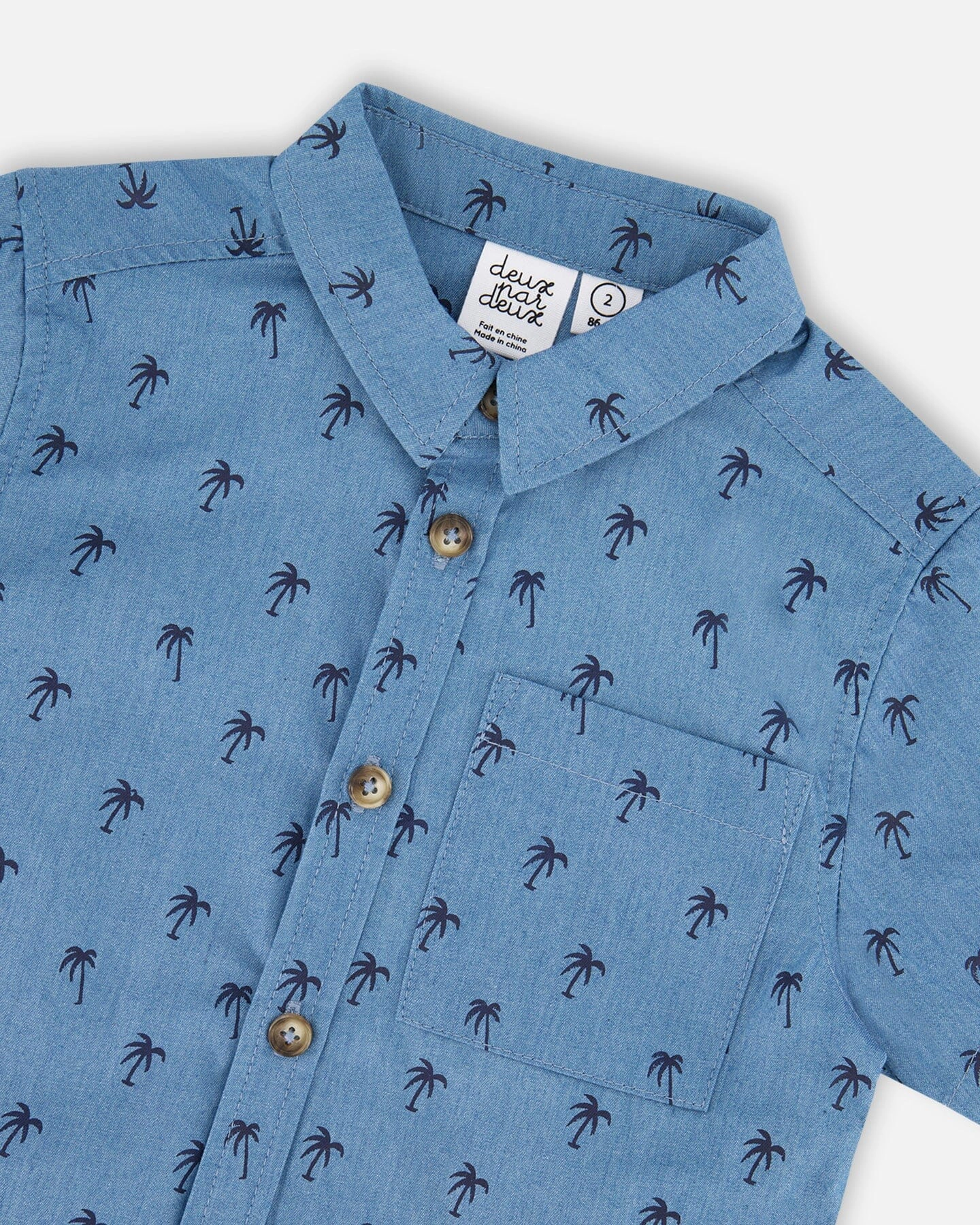Deux par Deux Boys Short Sleeve Chambray Shirt Palm Print