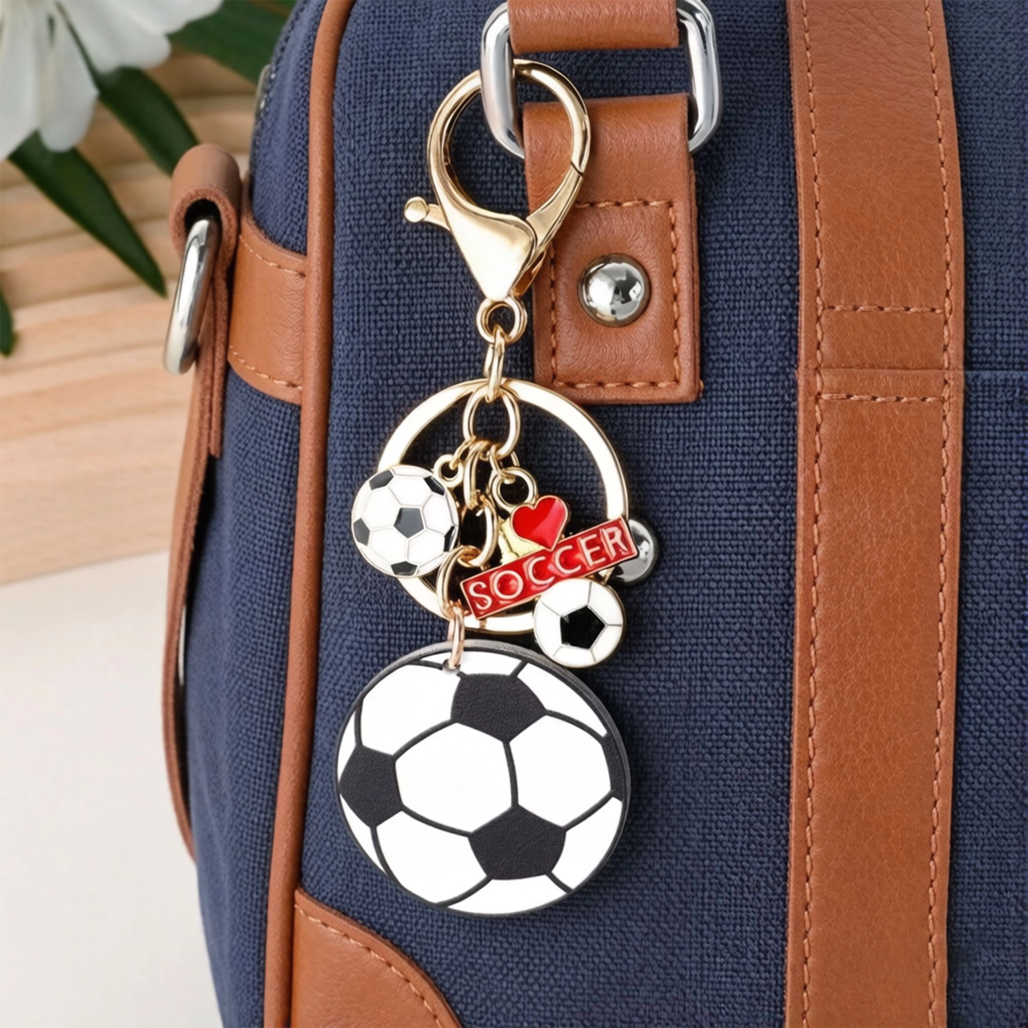 Alilang Women's 2 Pack Sports Ball Keychains with Gold Tone Clip Ring and Charm Accents, Style-C