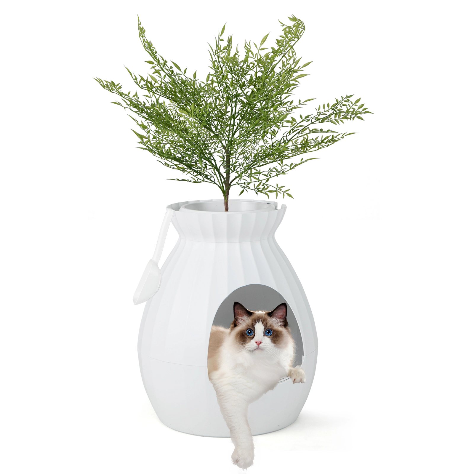 SUGIFT White Planter Cat Litter Box with Ion Odor Removal 20-in W 20-in D 23-in H 28-lb Cat Capacity