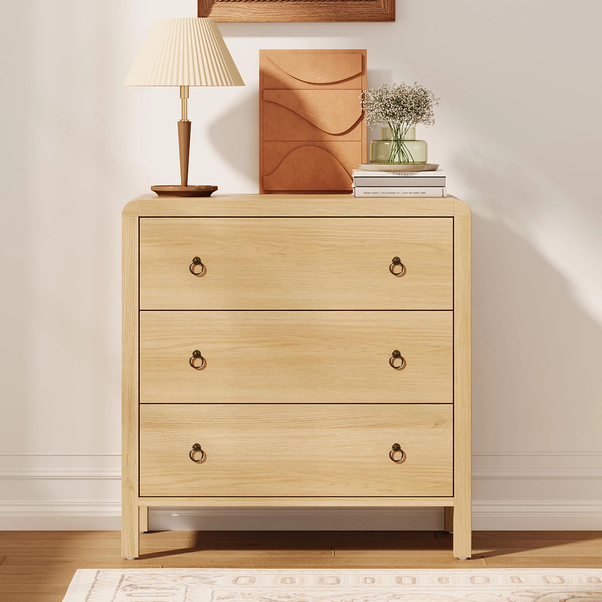 3 Drawer Dresser for Bedroom, 30" Tall Storage Chest, Nightstand with Large Clothes Organizer