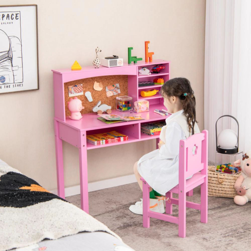 Hivvago Kids Desk And Chair Set With Hutch Bulletin Board For 3+