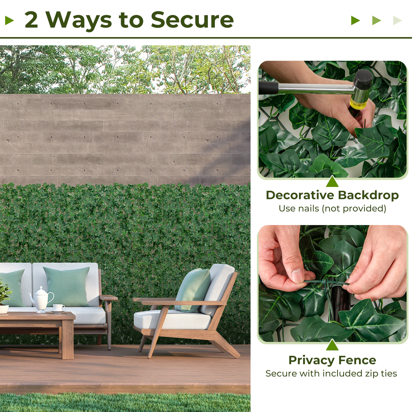 SUGIFT 120-in x 40-in 3D Ivy Leaves Roll Artificial Privacy Fence Screen 33.5 sq ft Coverage 7.5-lb Dark Green