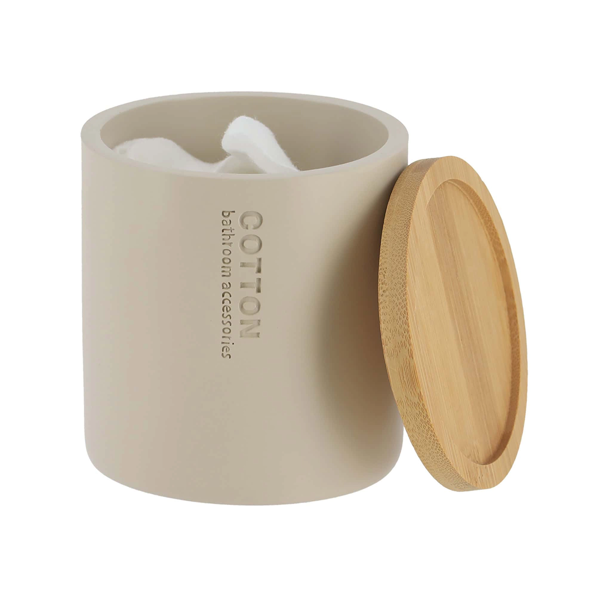Evideco Willis Round Cotton Pad Holder with Bamboo Lid, Matte Polyresin