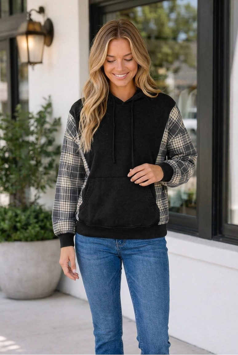 Threaded Pear Women's Cynthiah Sleeve Drawstring Hooded Sweatshirt