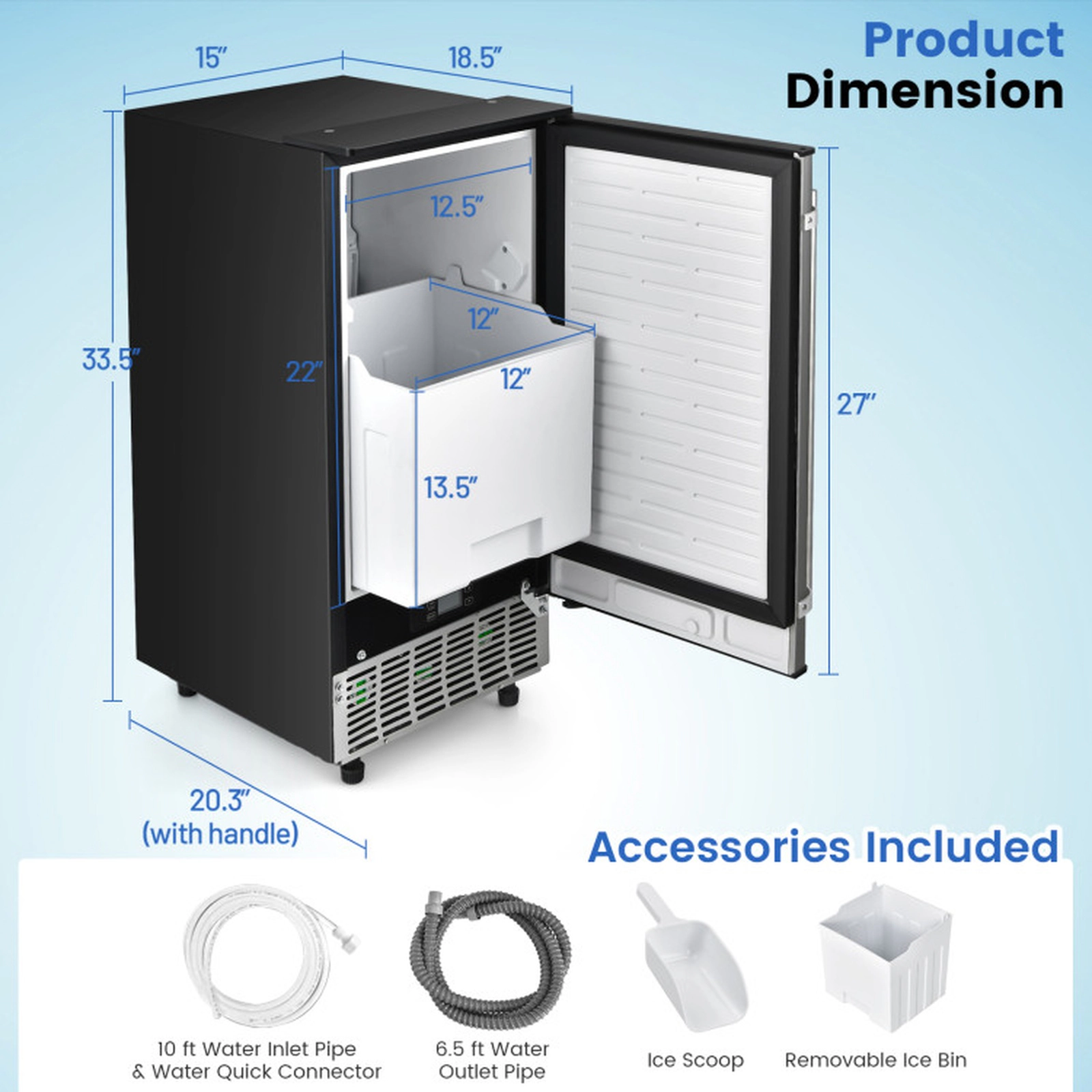 SUGIFT Silver Built-In Undercounter Ice Maker with Reversible Door 80-lb Daily Output 15-in W 20.3-in D 33.5-in H