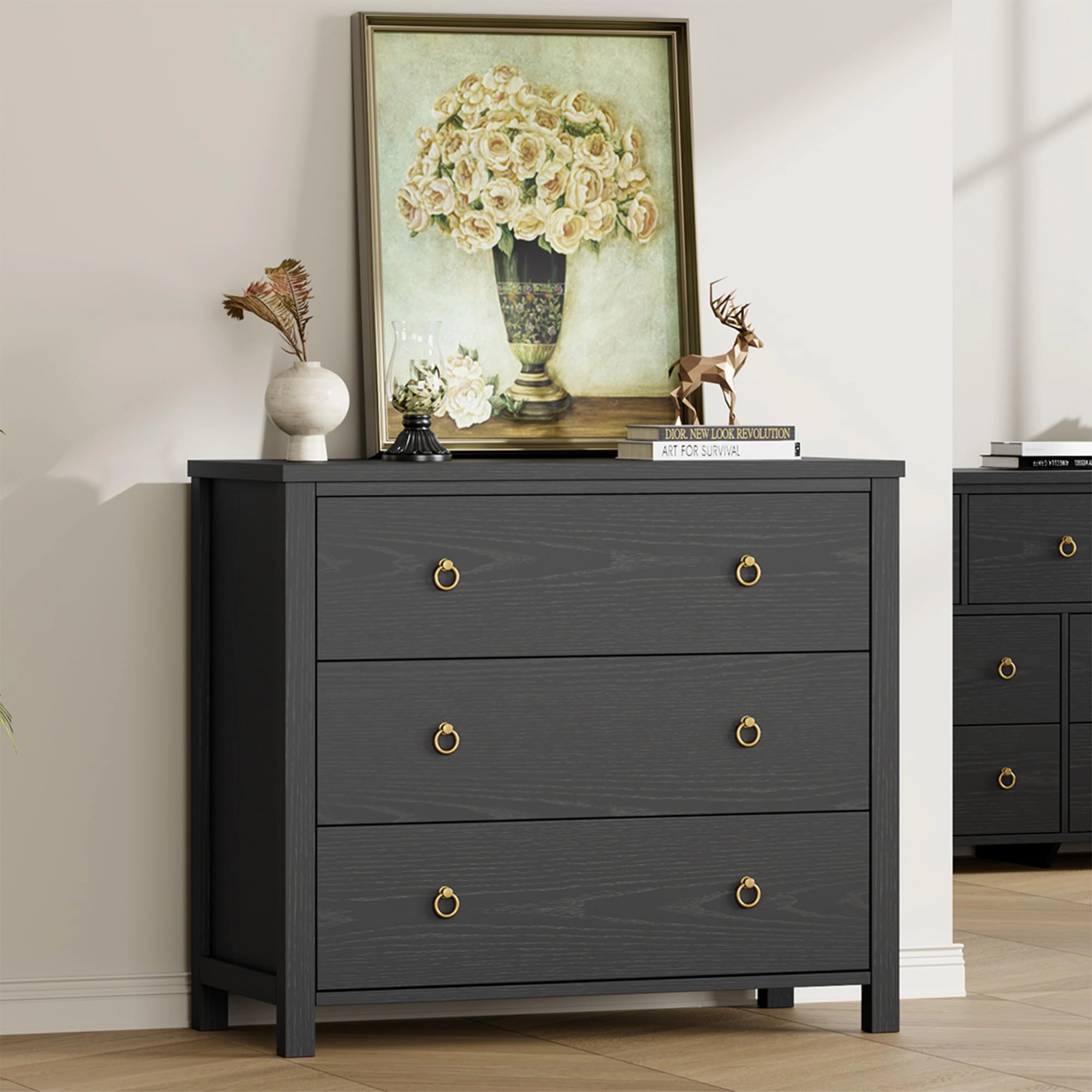 3 Drawer Modern Dresser, 29" Tall Wooden Storage Chest Organizer for Bedroom Living Room Hallway