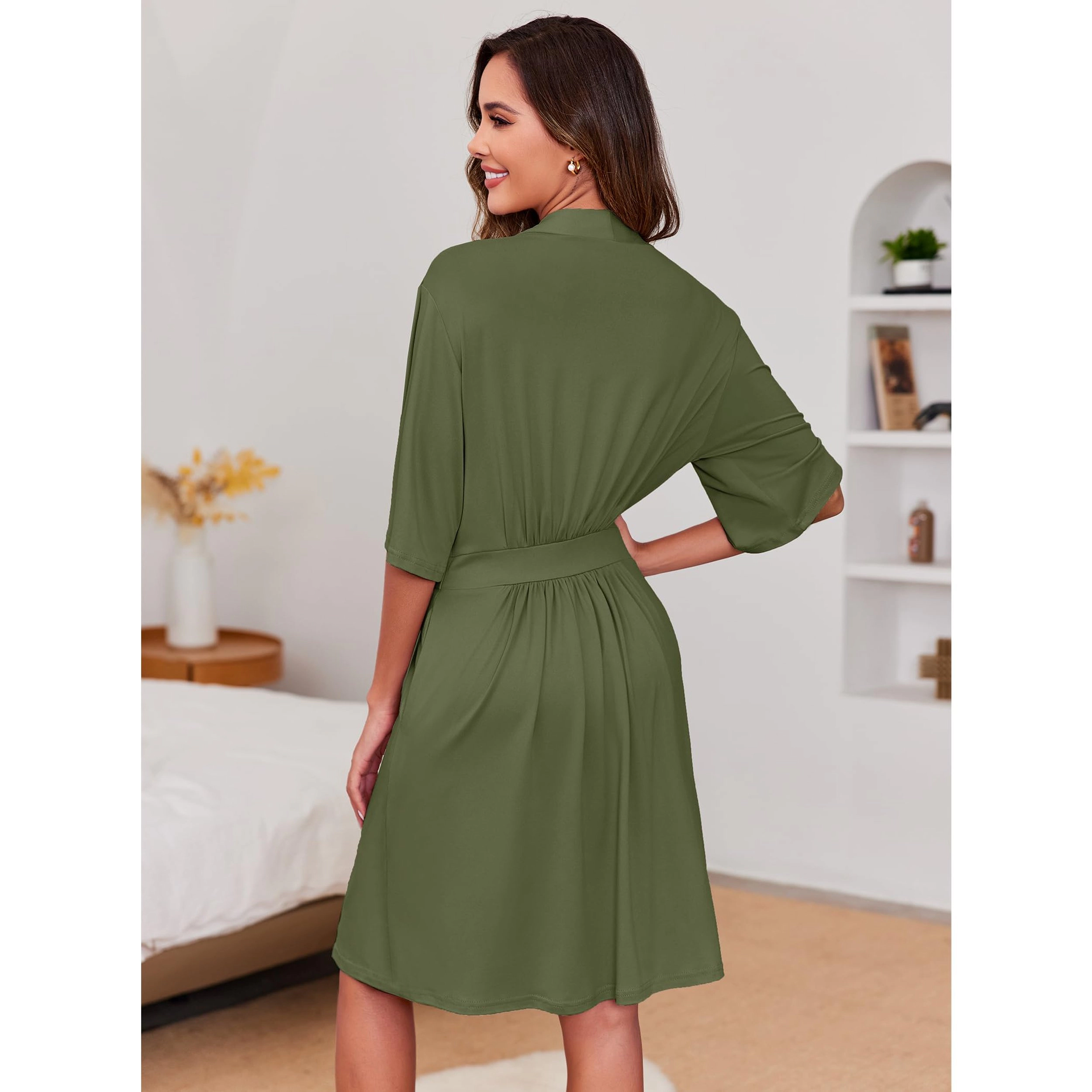 Ekouaer Short Robes for Women Lightweight Kimono Knit Bathrobe Soft Sleepwear with Pockets