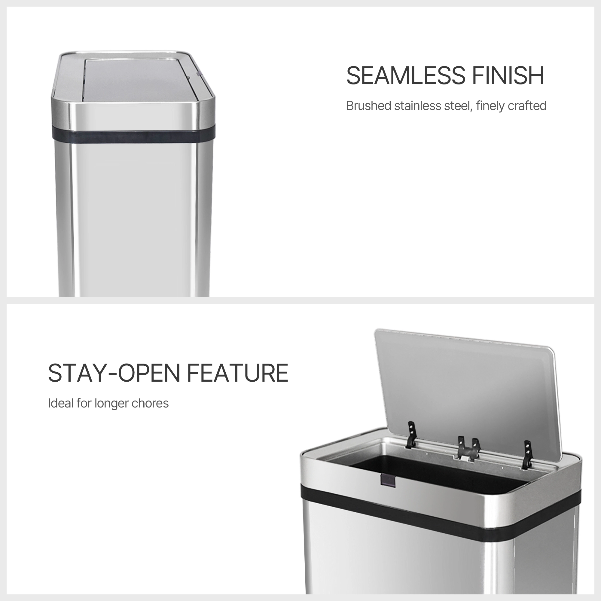 Innovaze 16 Gallon Silver Stainless Steel Motion Sensor Trash Can with Removable and Portable Design