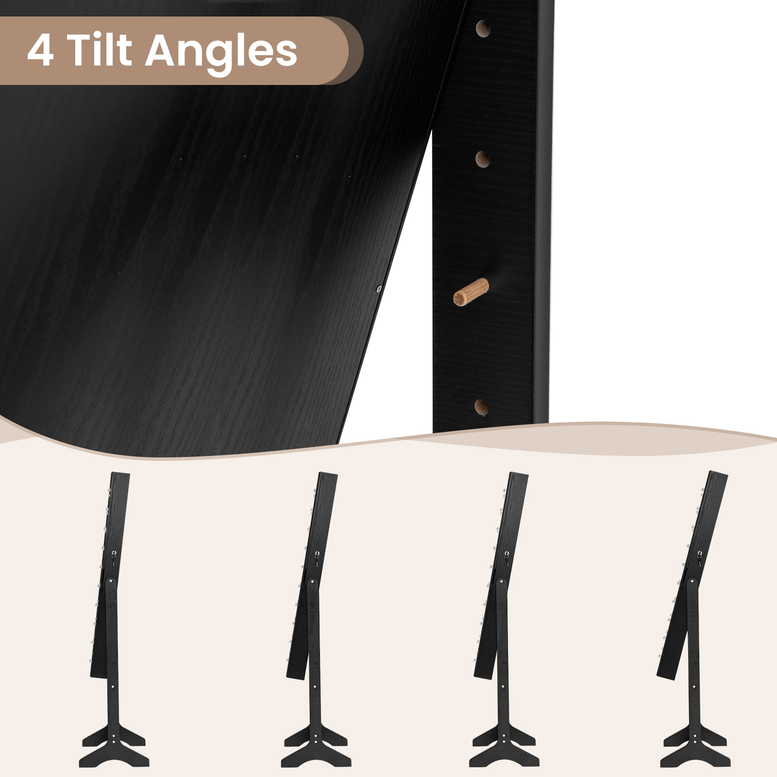 SUGIFT 61.5-in Black Full-Length Mirror Jewelry Armoire with 20 Warm Lights 4 Tilt Angles and Velvet Lining