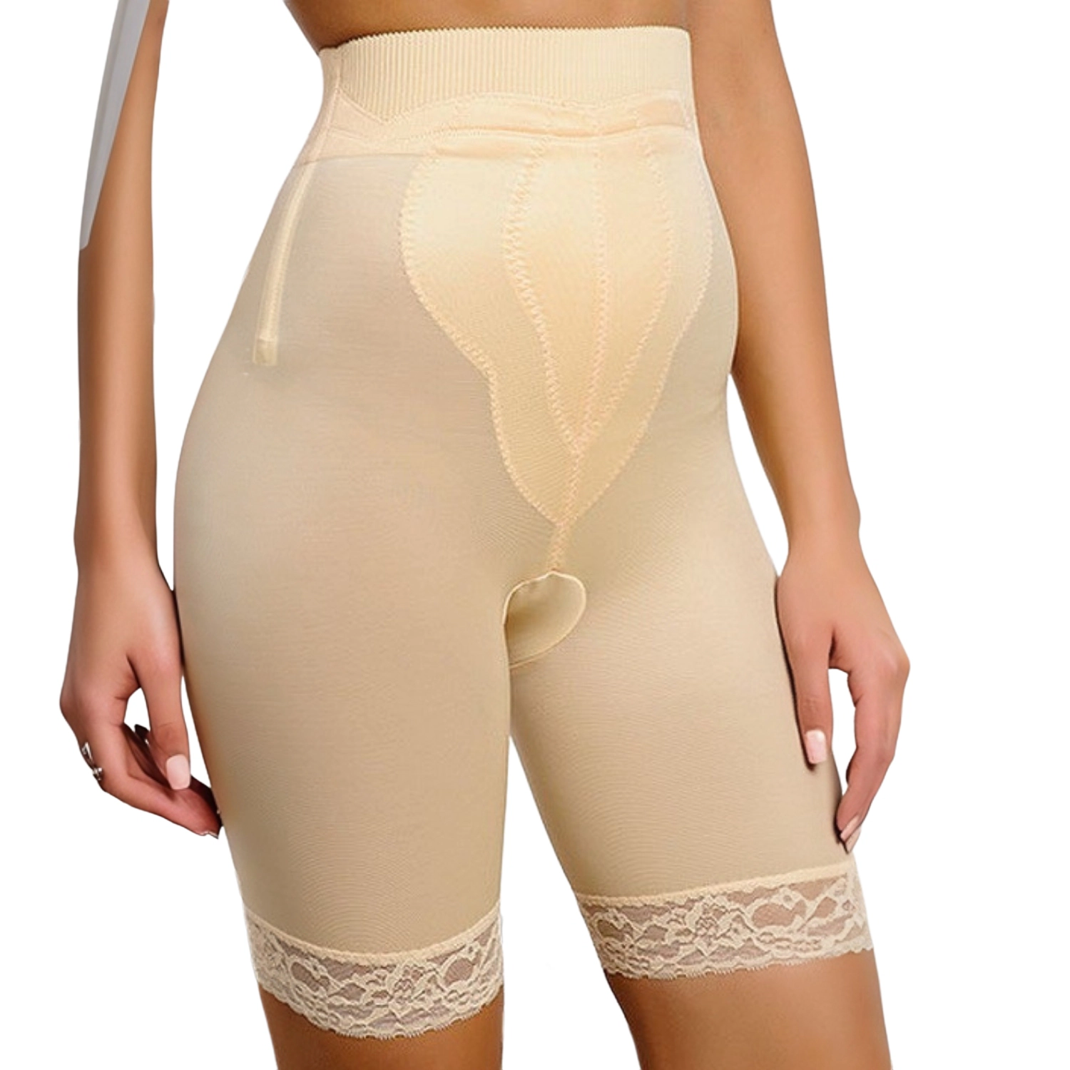 Rago High Waist Thigh Slimmer with Tulip Front Panel | Satin & Smooth Fabric Medium to Firm Support Style 6226