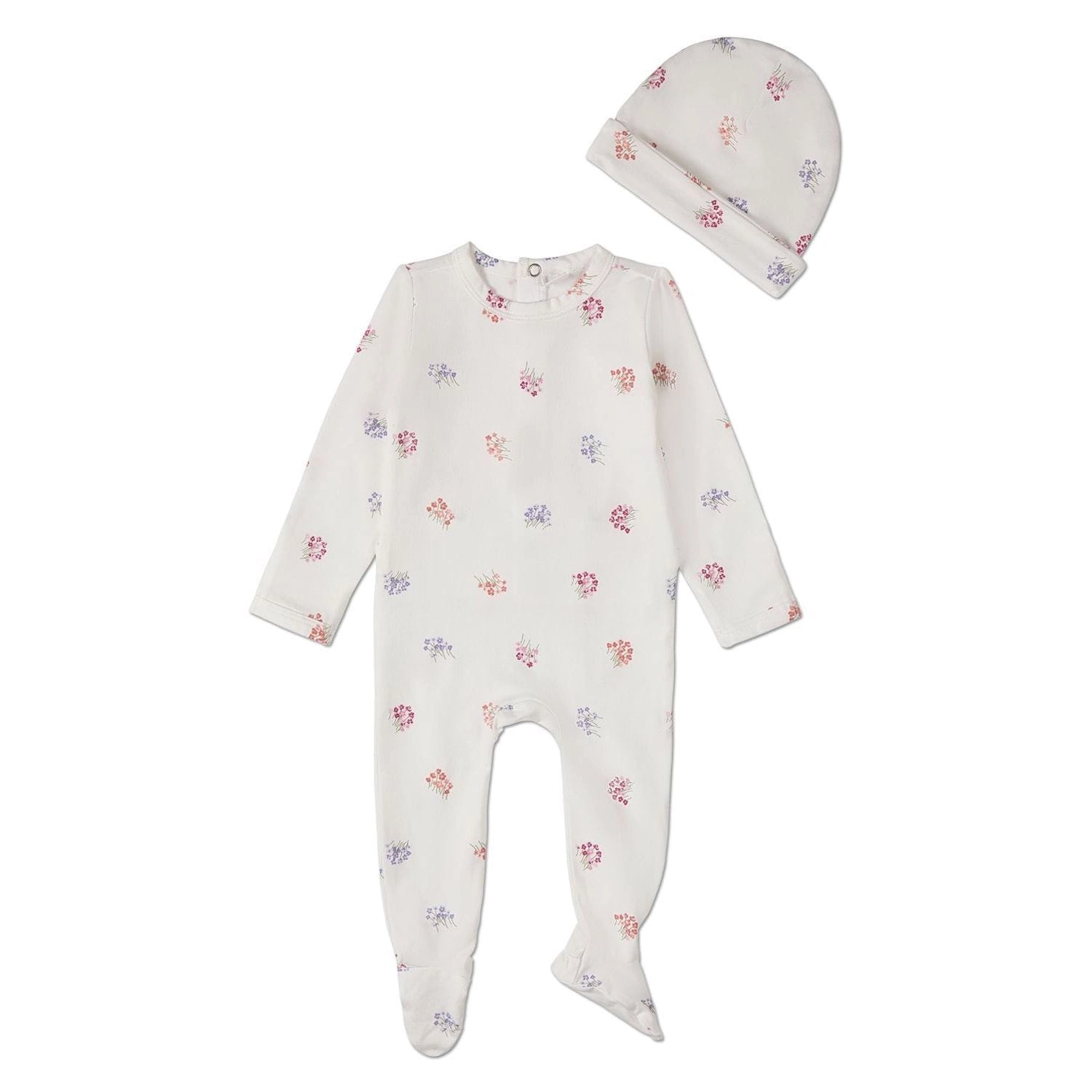 MeMoi 2 Piece Baby Girls "Little Arrangements" Floral Print Cotton Rich Footie Set