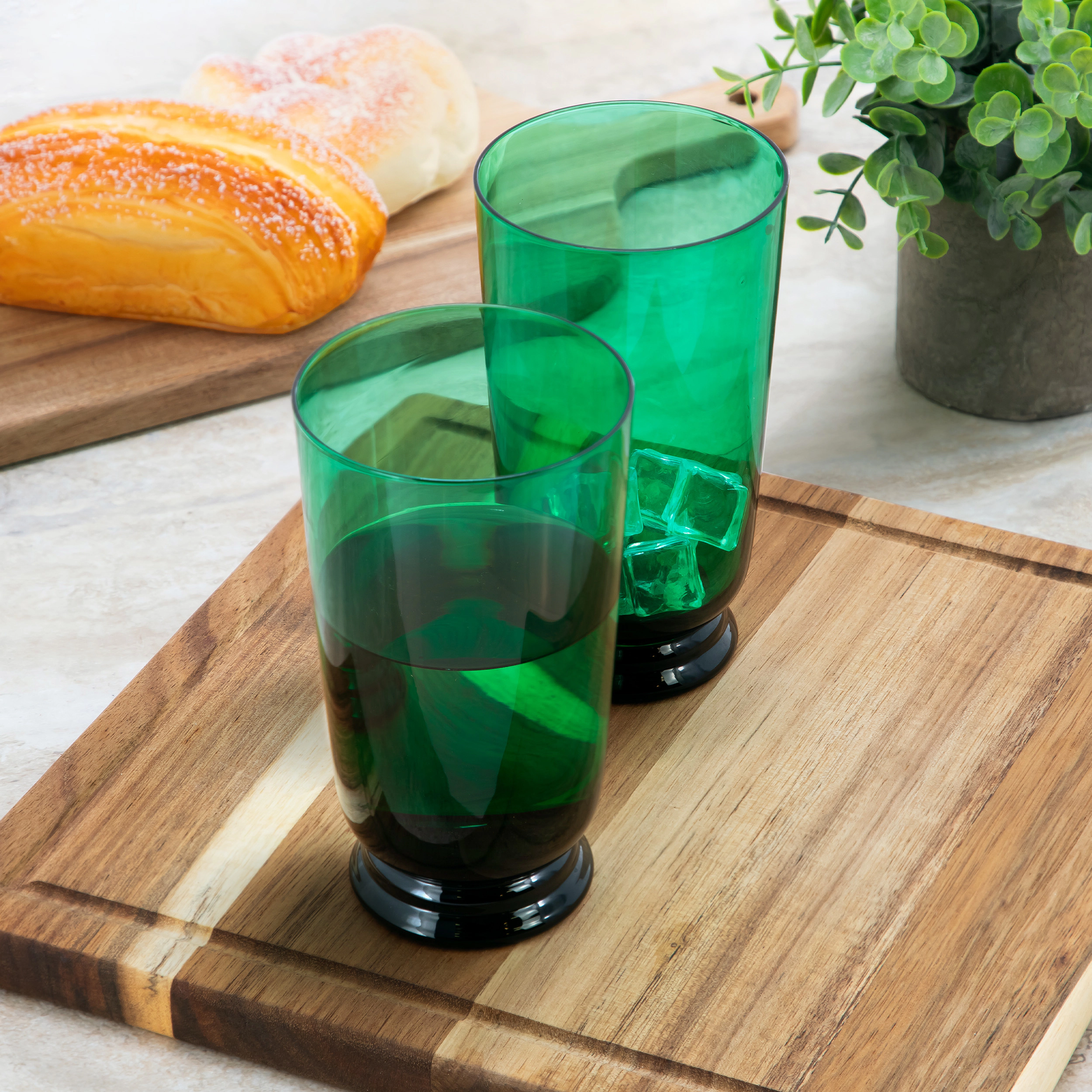 Martha Stewart Crispa 4 Piece 9.6 Ounce Hand Made Glass Goblet in Green