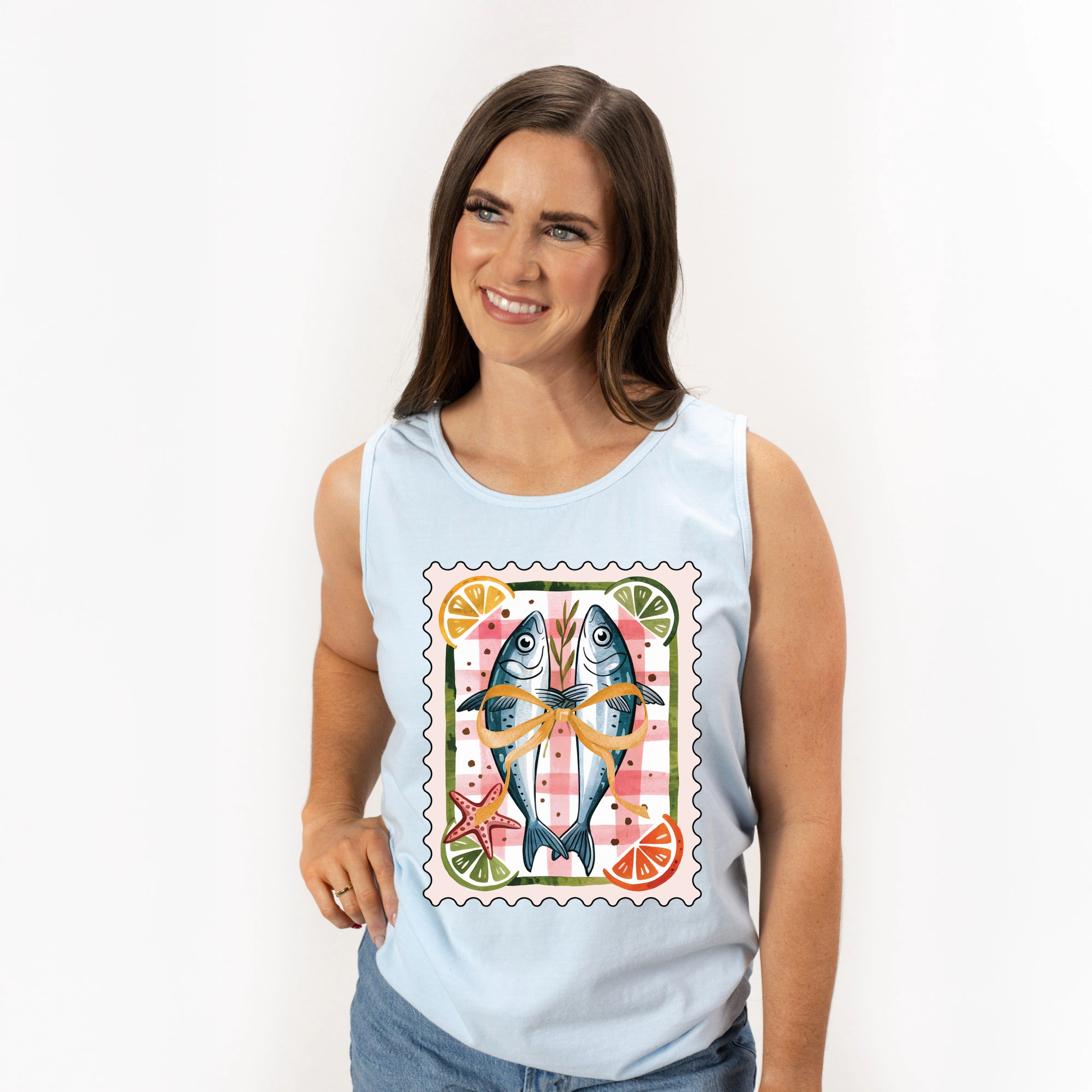 Simply Sage Market - Sardines Stamp Women's Garment Dyed Graphic Tank Top