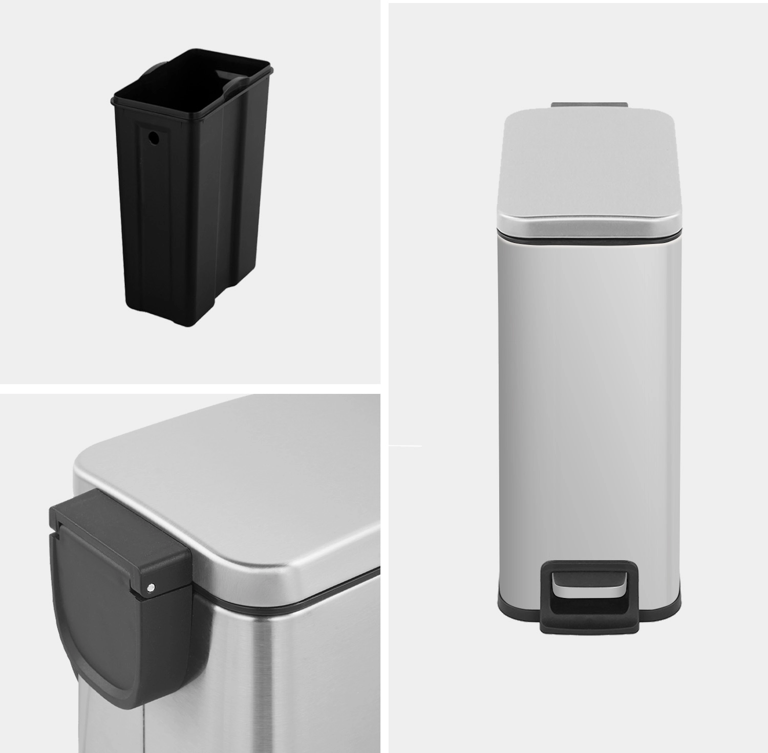 Innovaze Two 1.6 Gallon/6 Liter Rectangular Step-on Trash Can Set For Bathroom and Office