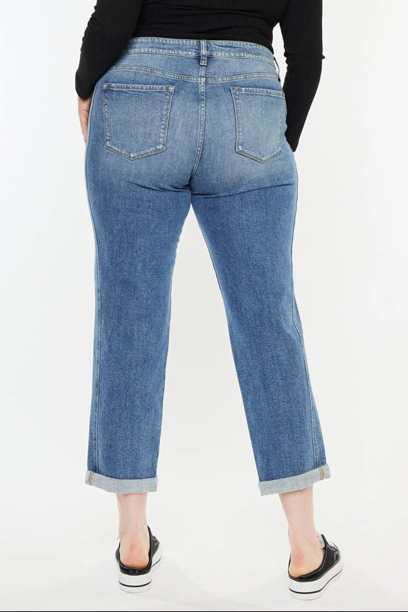 Kancan Women's Plus Mid Rise Slim Boyfriend Jeans Yvonne