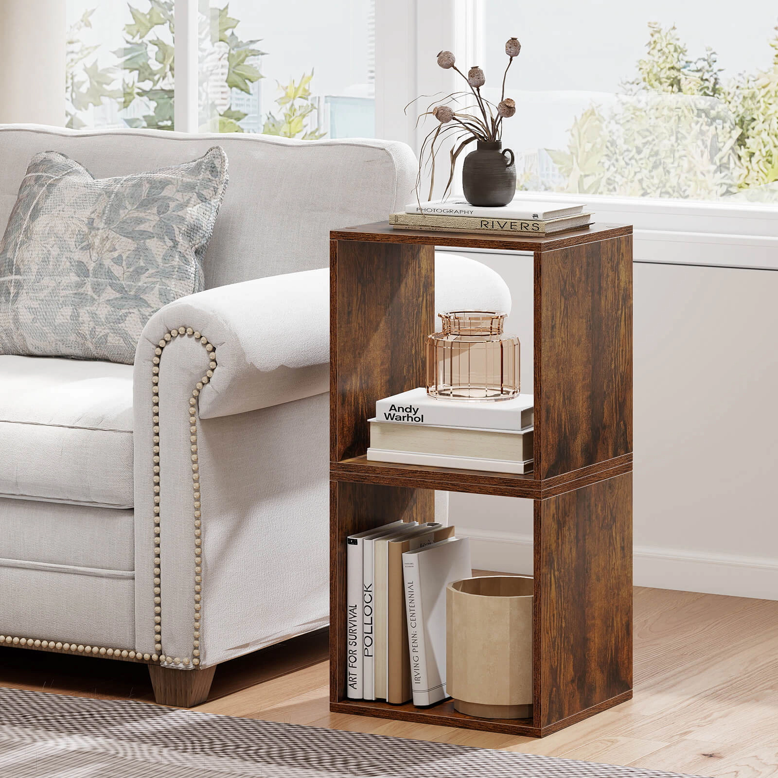 Costway 2PCS Stackable Storage Cube Free-standing Organizer Bookcase for Bedroom White