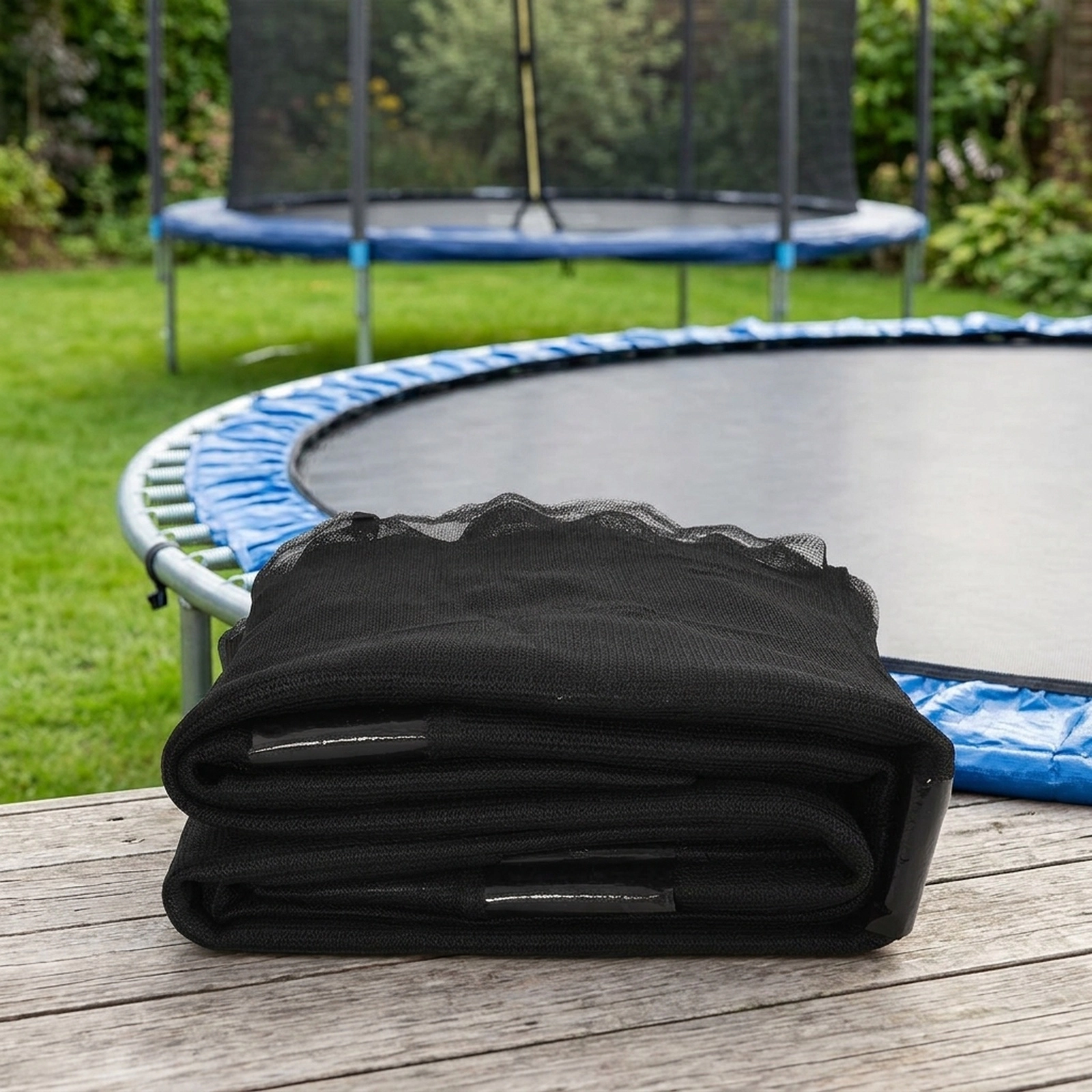 Trampoline Net Replacement 12-ft 14-ft Round Trampolines 8 Straight Poles 6-ft PE Safety Enclosure Net Door Black