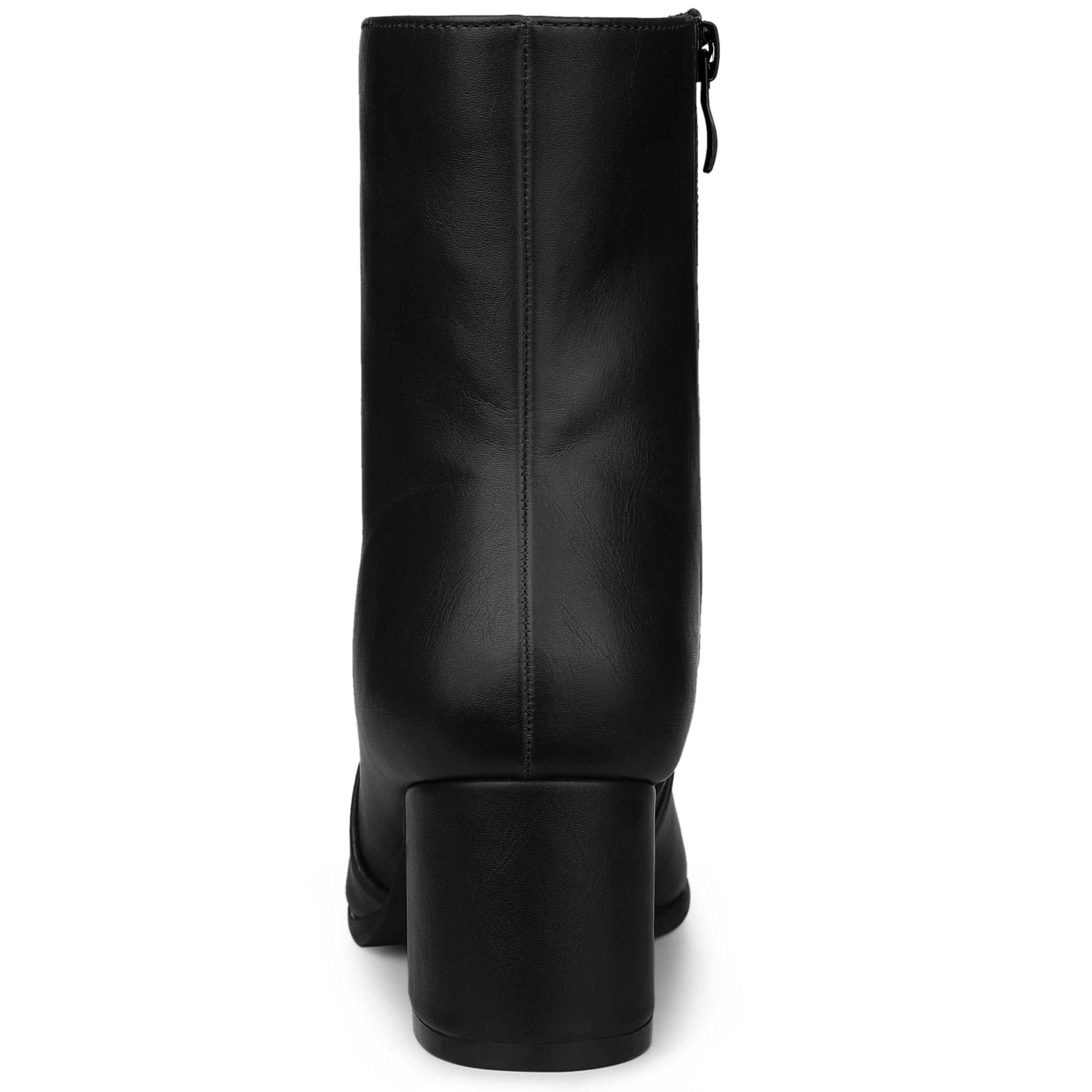 BLISSFUL STEP Women's Square Toe Side Zip Block Heel Ankle Boots