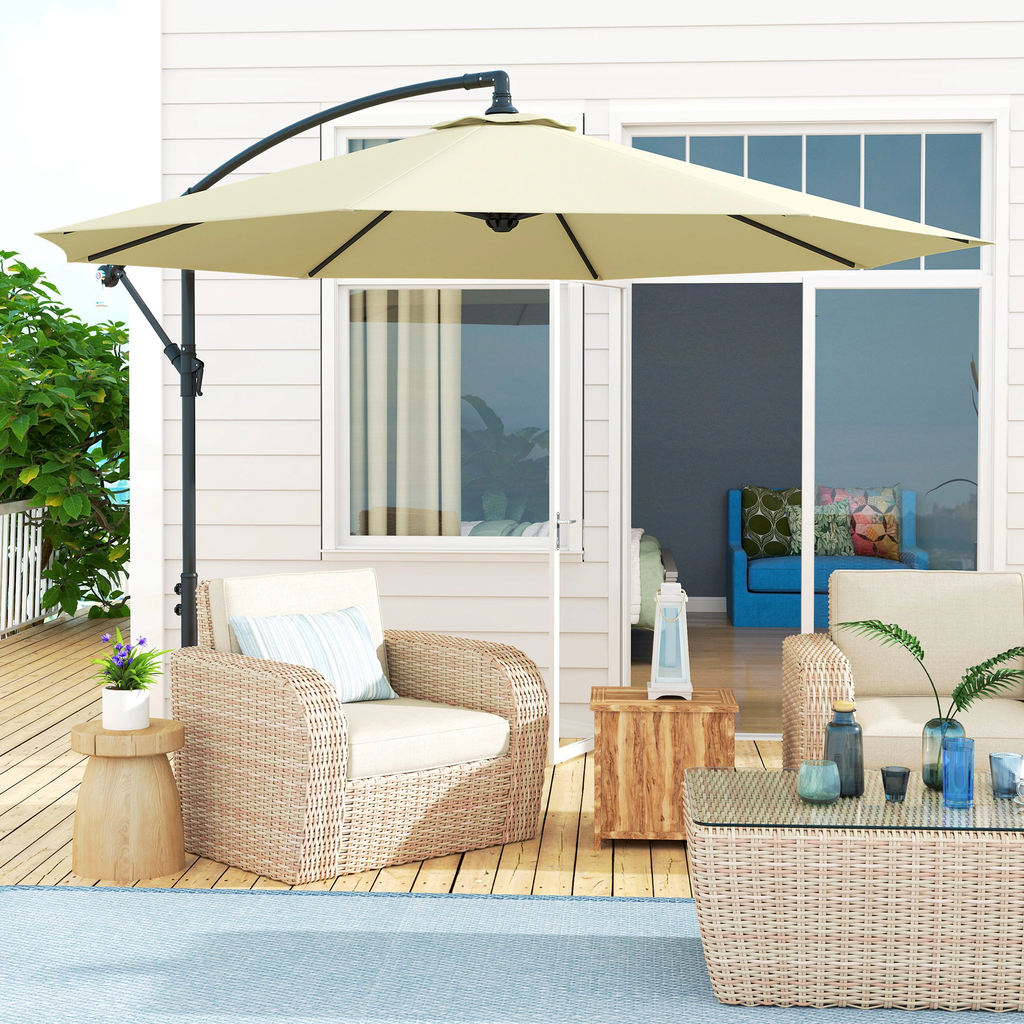 HONGGE 10' Cantilever Tilt Offset Patio Umbrella w/ UV & Water Safe Material & Cross Base (Weight Not Included)