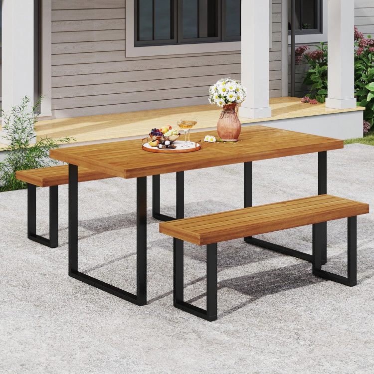 Hivvago 3 Pieces Patio Dining Table Set 63” Rectangle Table And 2 Backless Bench