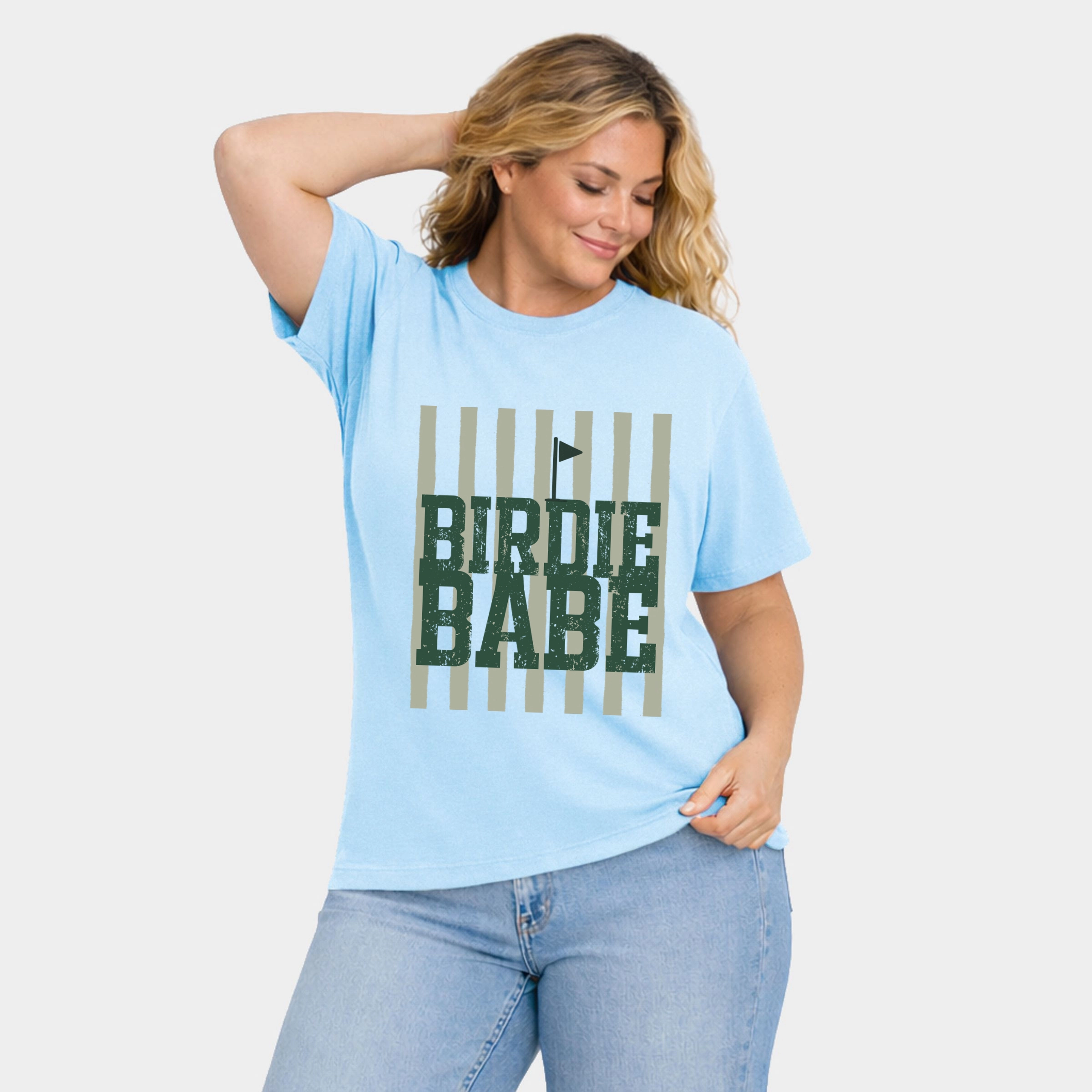 Simply Sage Market - Birdie Babe Stripes Women's Plus Sized Garment Dyed Graphic T-Shirt