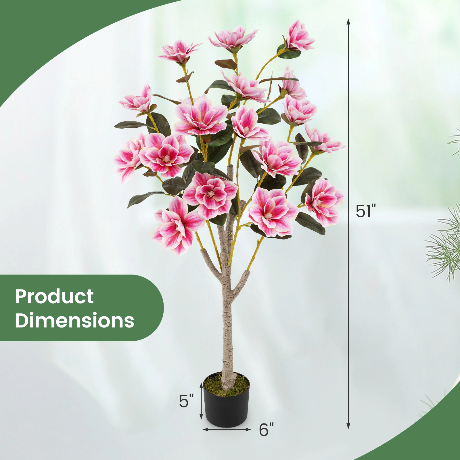 Slickblue Artificial Magnolia Tree with Blooming Flowers and Multi Branch Trunks for Home Decor