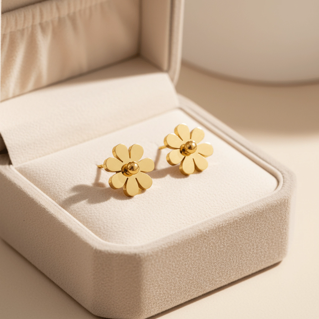DressAtR Women's Flower Gold Plated Stud Earrings