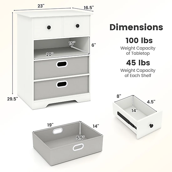 Glintex 4-Drawer Dresser with Open Shelf and Removable Fabric Drawers