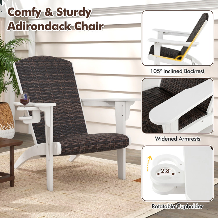 Hivvago Outdoor Adirondack Chair with Cushioned Rattan Seat and Concealed Cup Holder