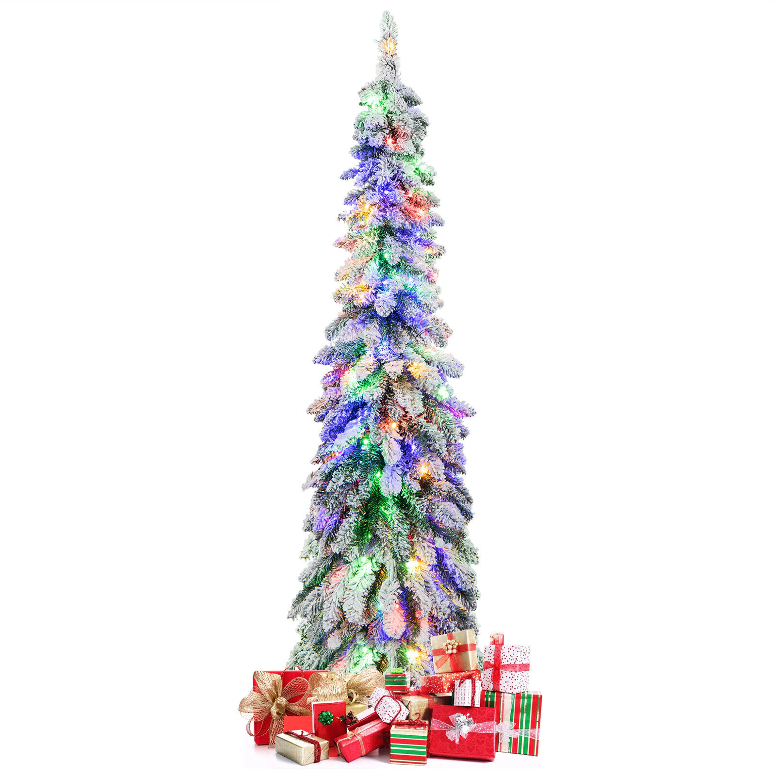 SlickBlue Slim Pencil Christmas Tree with Warm White & Multicolor LEDs