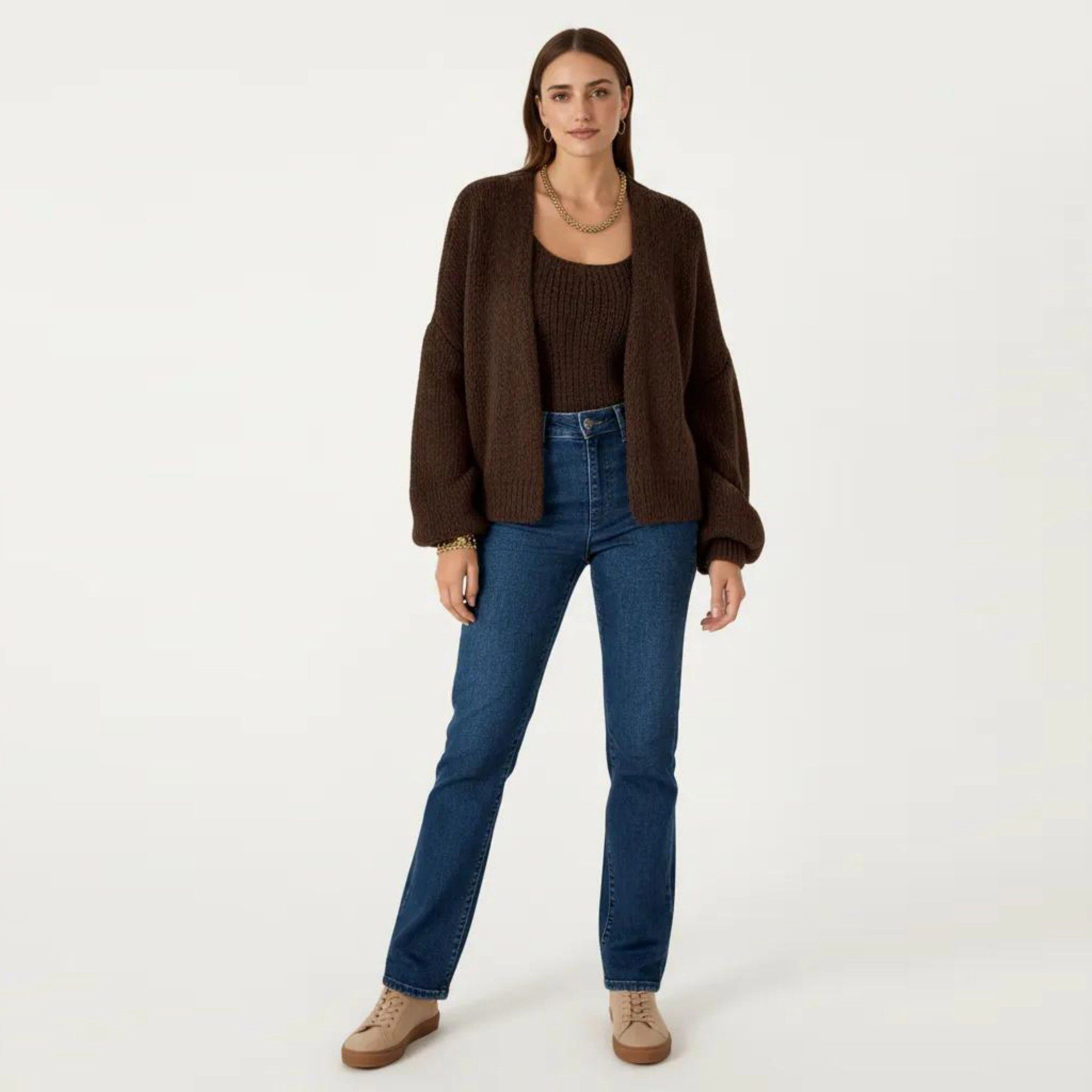 Anna-Kaci Women's 2-Piece Knit Tank and Cardigan Set with Ribbed Texture Scoop Neck Long Sleeves