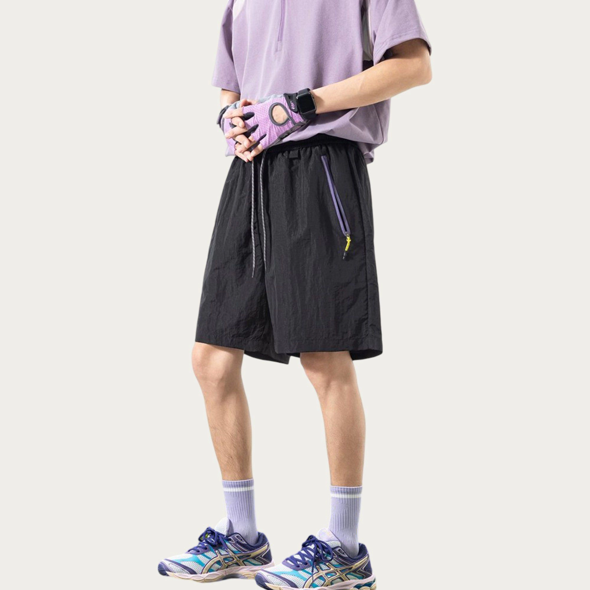 Anna-Kaci Men's Lightweight Athletic Shorts with Elastic Drawstring Waist Zipper Pocket Detail and Relaxed Fit Design