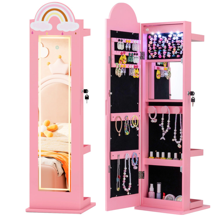 Hivvago 3 1 Kids Jewelry Cabinet Freestanding Armoire With 3-Color Lighted Mirror