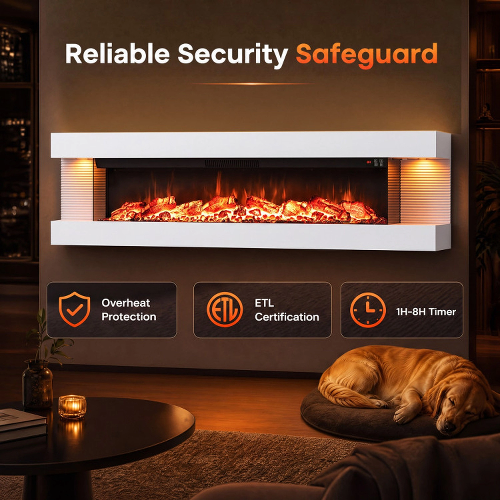 SUGIFT 3-Sided Wall Mount Electric WiFi Fireplace with Floating Mantel 60-in 750W/1500W Heater 5118 BTU 400 sq.ft White