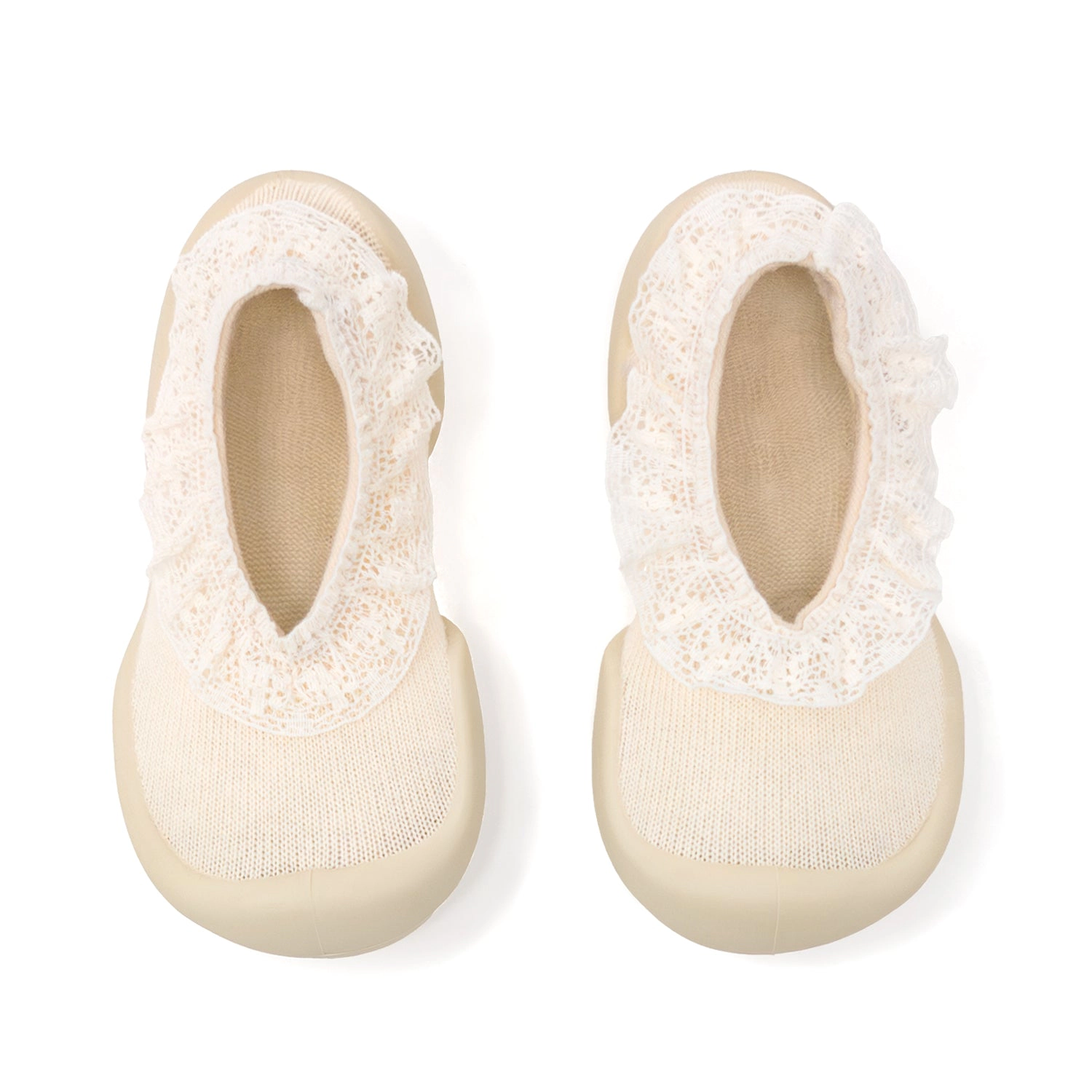 Komuello Toddler Girl First Walk Sock Shoes Flat - Sweet Latte Lace