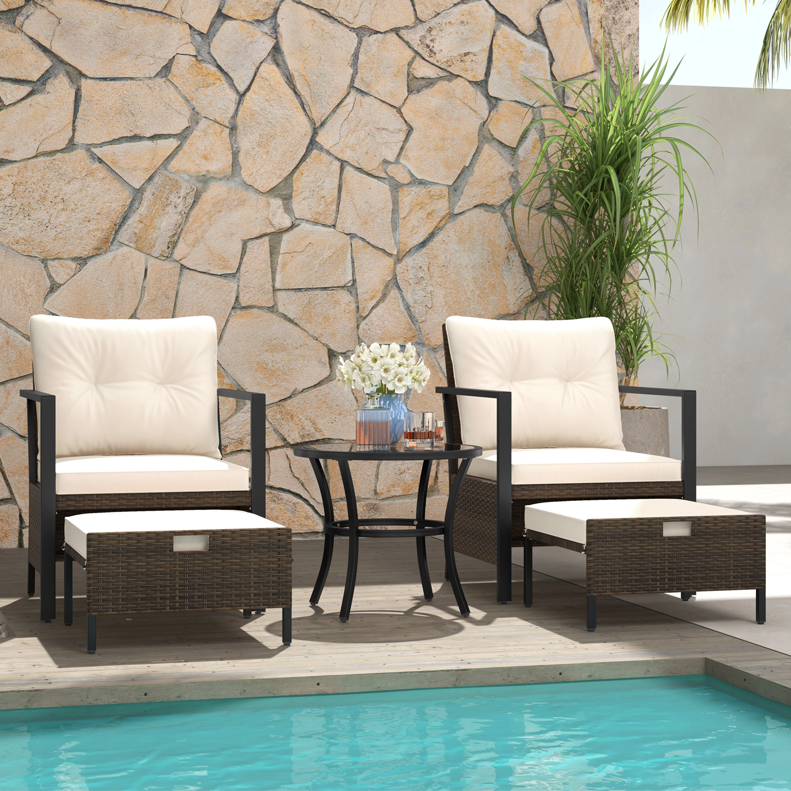 LJG 4 Piece Outdoor Furniture Set with Glass Topped Coffee Table