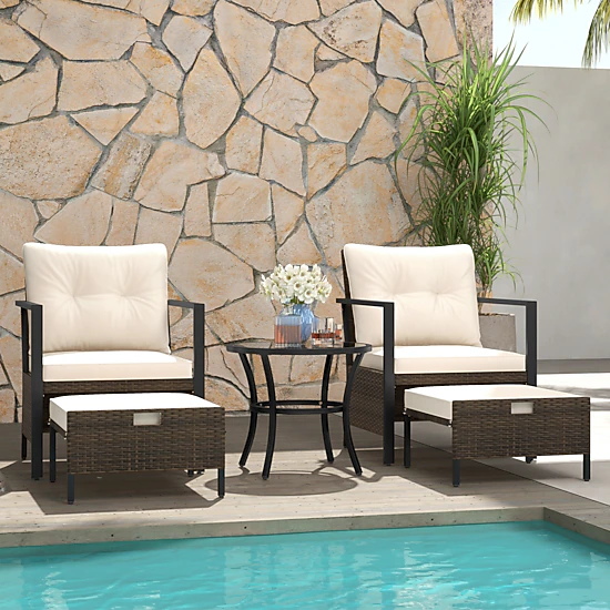 LJG 4 Piece Outdoor Furniture Set with Glass Topped Coffee Table