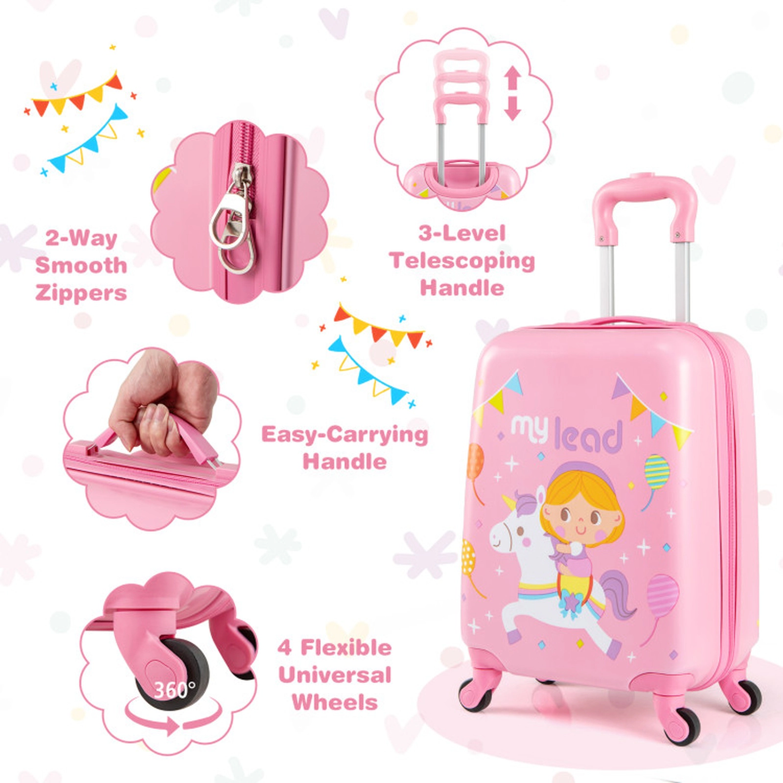 SUGIFT Kids 2-Piece Spinner Wheels Carry-On Suitcase Backpack Luggage Set 14-in x 8-in x 18-in Ages 3+ Pink