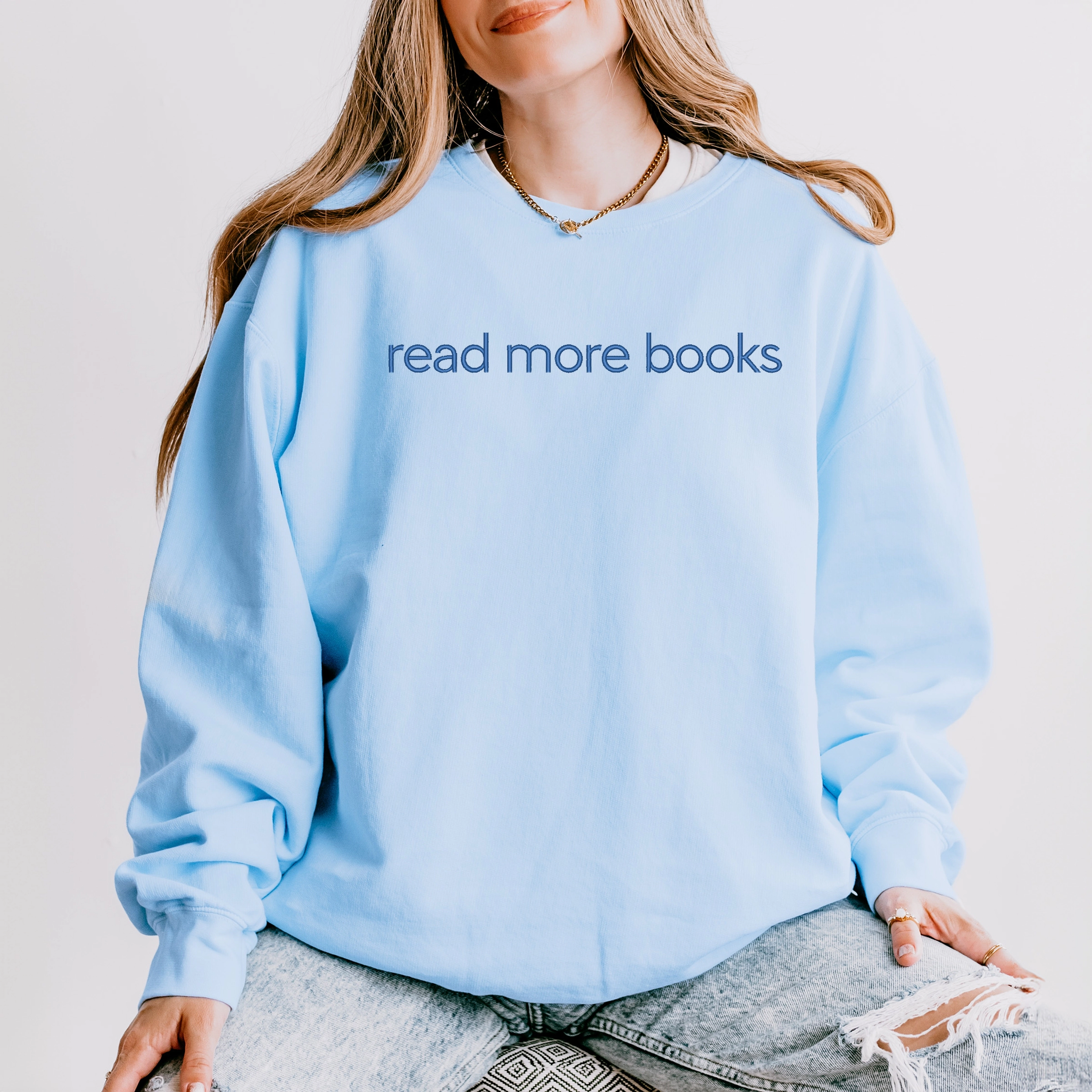Simply Sage Market - Embroidered Read More Books Women's Lightweight Garment Dyed Sweatshirt