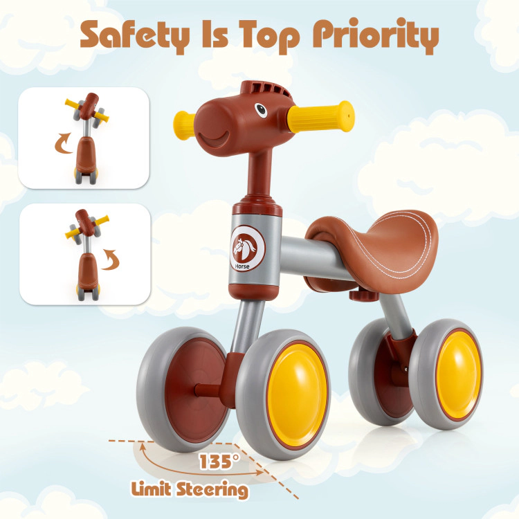 Hivvago Baby Balance Bike No Pedal 4-Wheel Bicycle-Brown