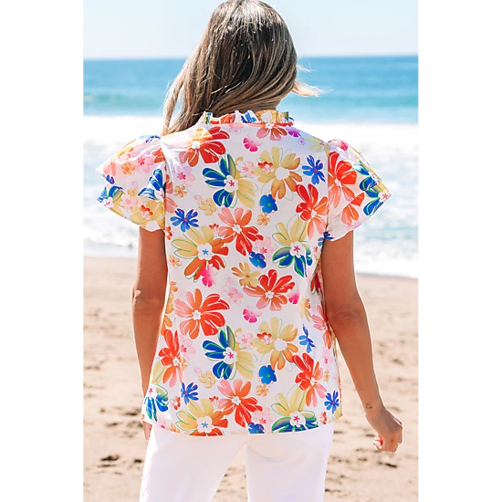 Threaded Pear Women's Chelsea Floral Bouquet Flutter Top, Color