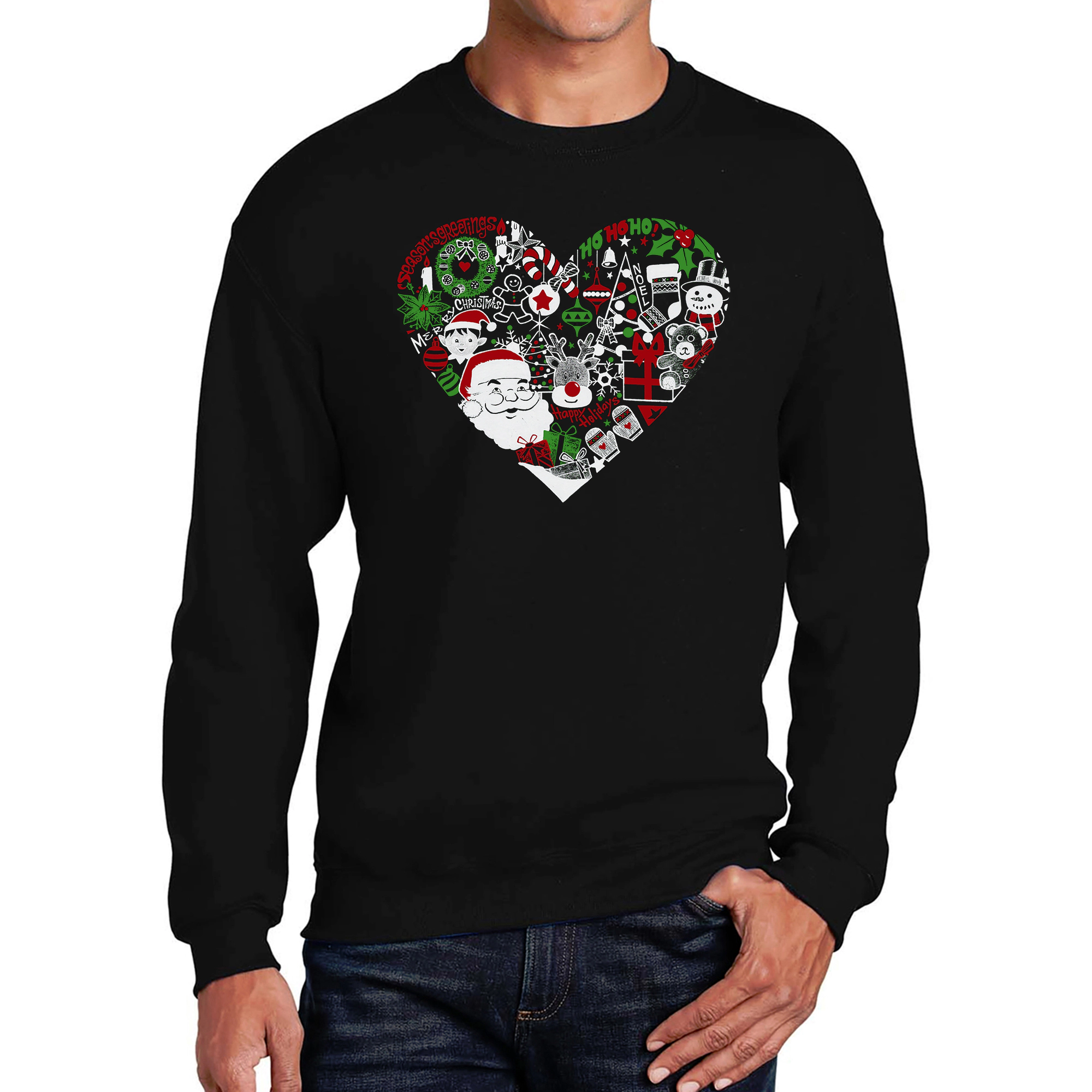 LA Pop Art Christmas Themed Heart - Men's Word Crew Sweatshirt
