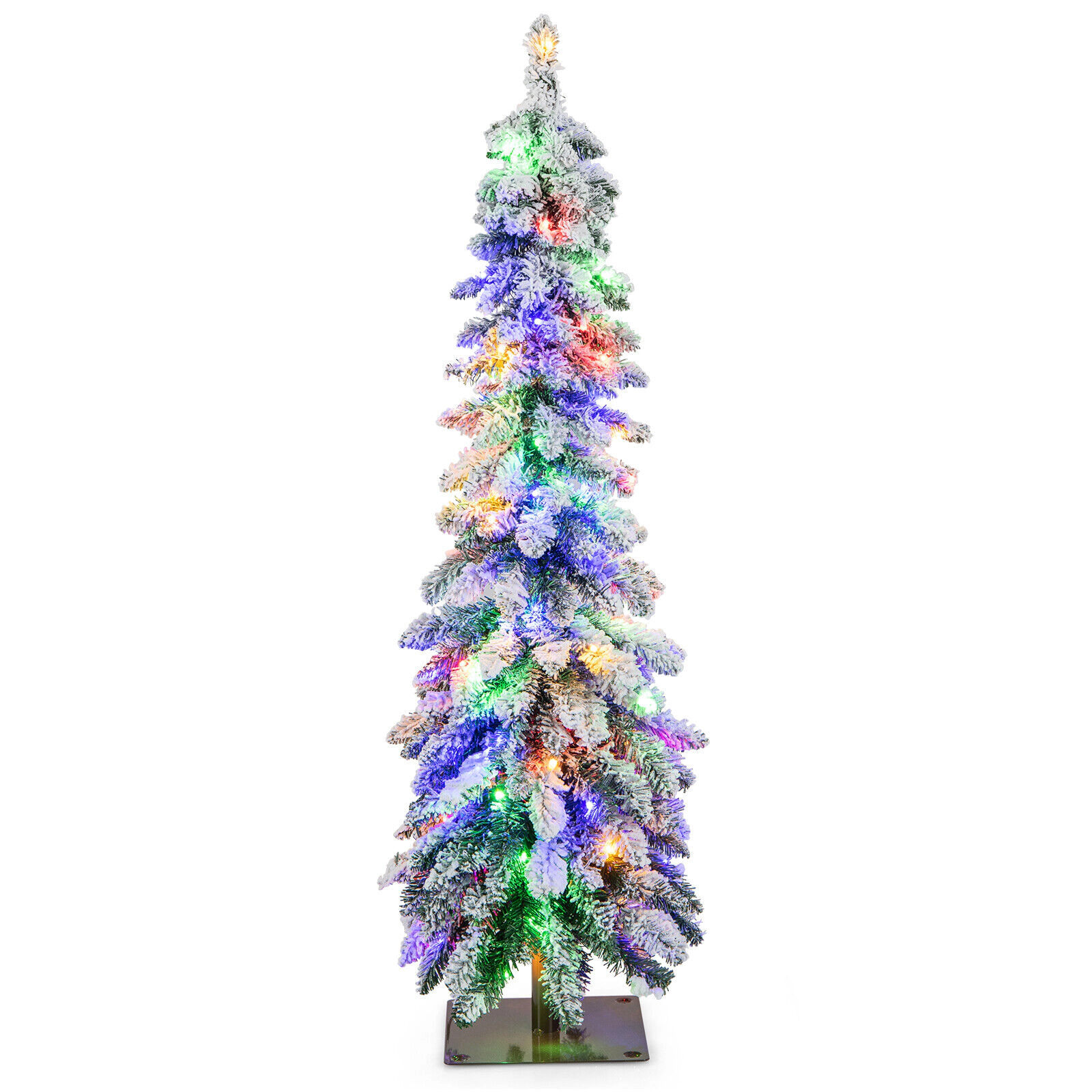 LJG Pre-Lit Artificial Christmas Tree Snow-Flocked Slim Pencil Xmas Decor