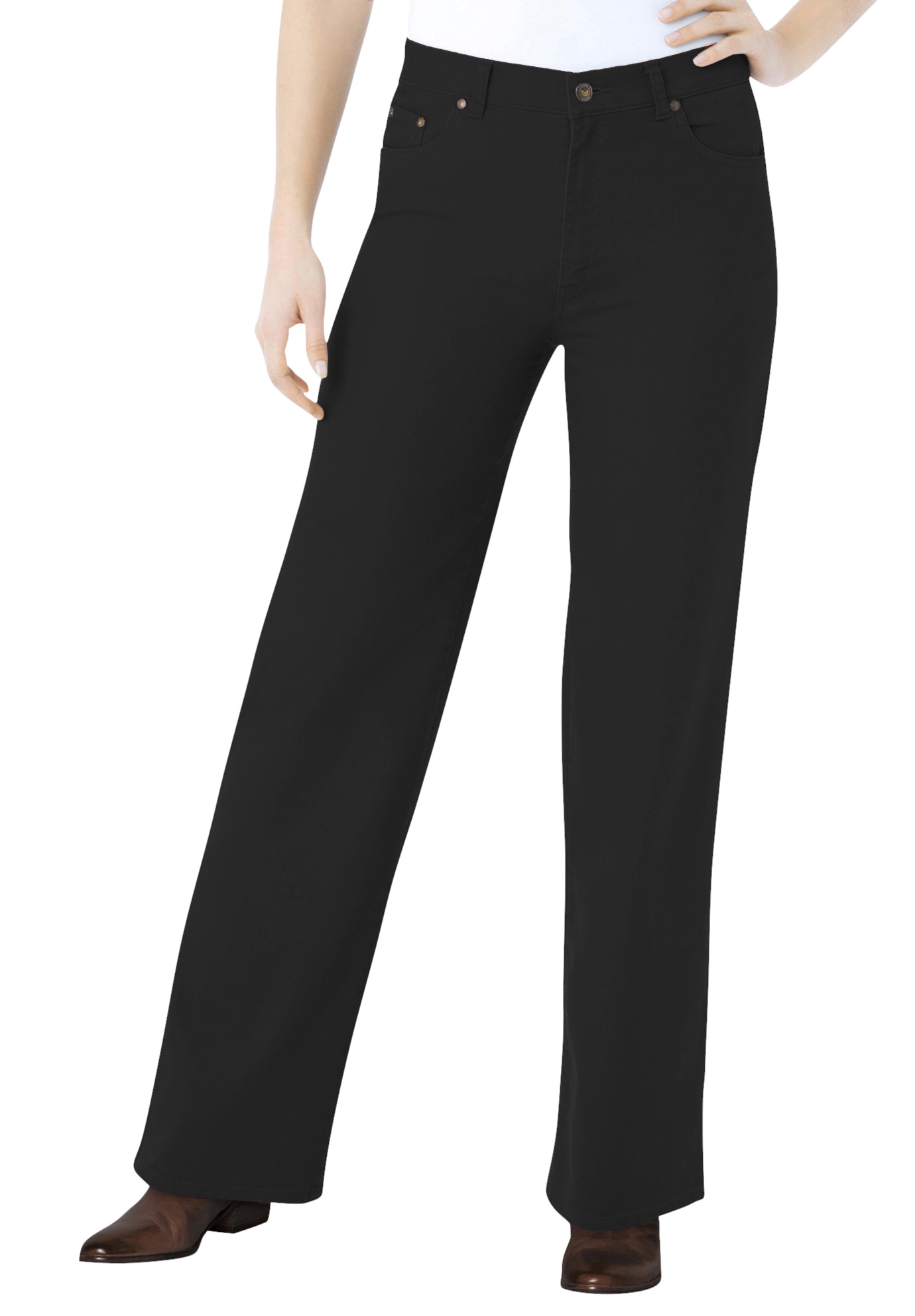 Woman Within Plus Stretch Denim Wide-Leg Five-Pocket Jeans